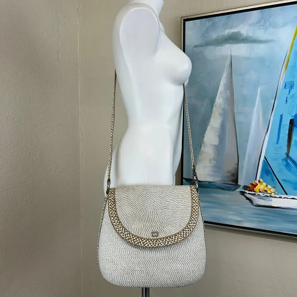 Eric Javits straw crossbody/shoulder bag White woven & metallic silver and gold